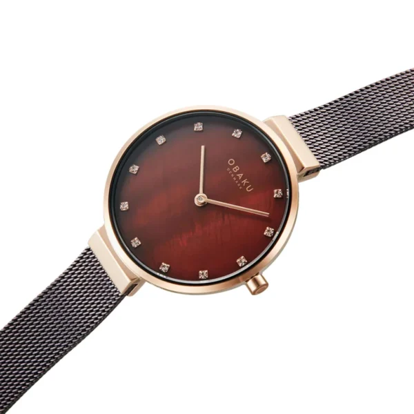 Obaku (โอบากุ) นาฬิกาผู้หญิง Reloj ระบบควอตซ์ ขนาดตัวเรือน 30 มม. สีน้ำตาล